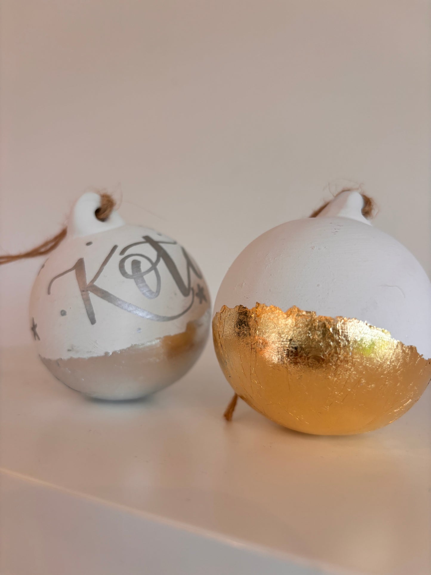 Hand lettered gold or silver leaf Christmas baubles