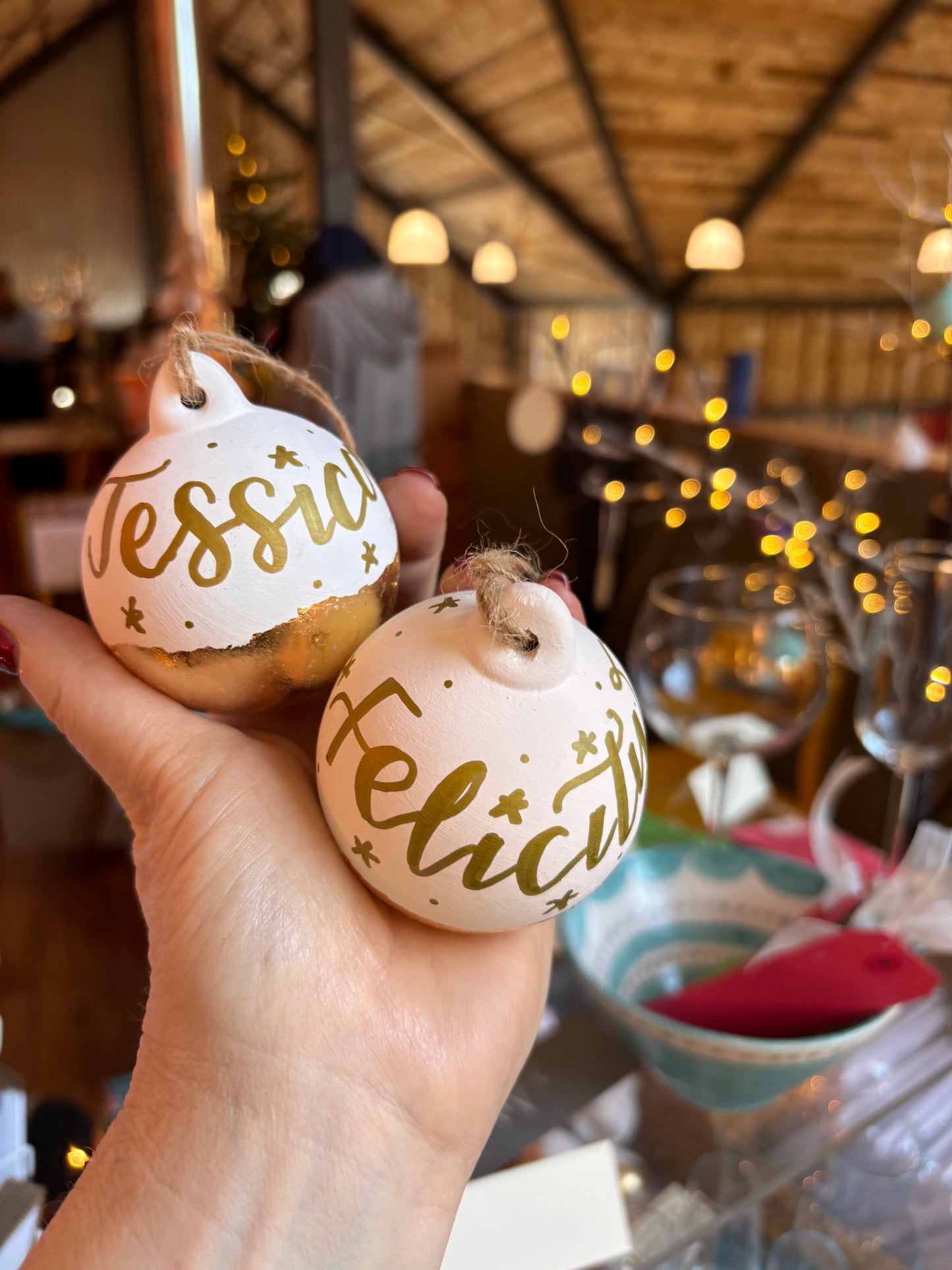 Hand lettered gold or silver leaf Christmas baubles