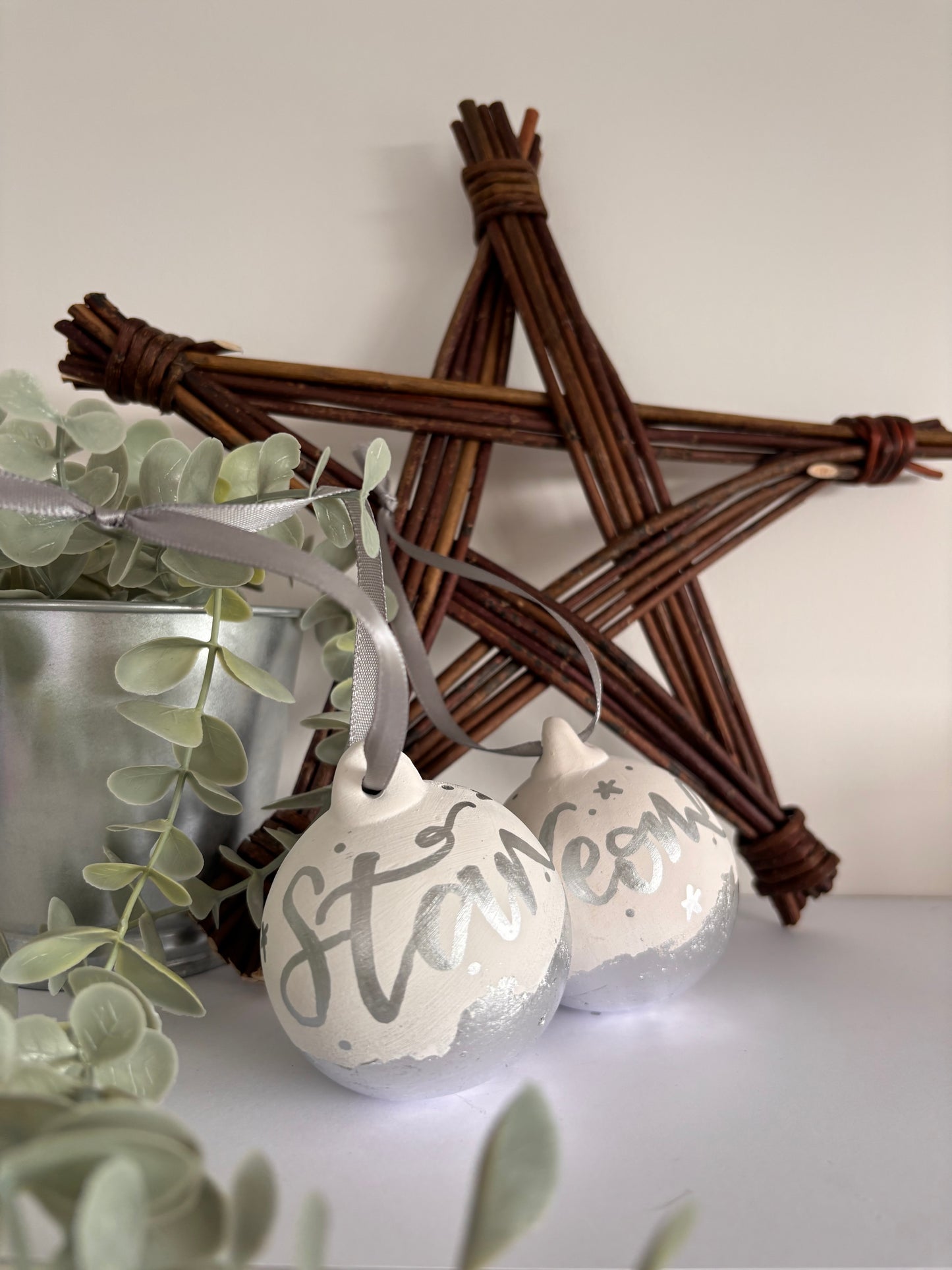 Hand lettered gold or silver leaf Christmas baubles