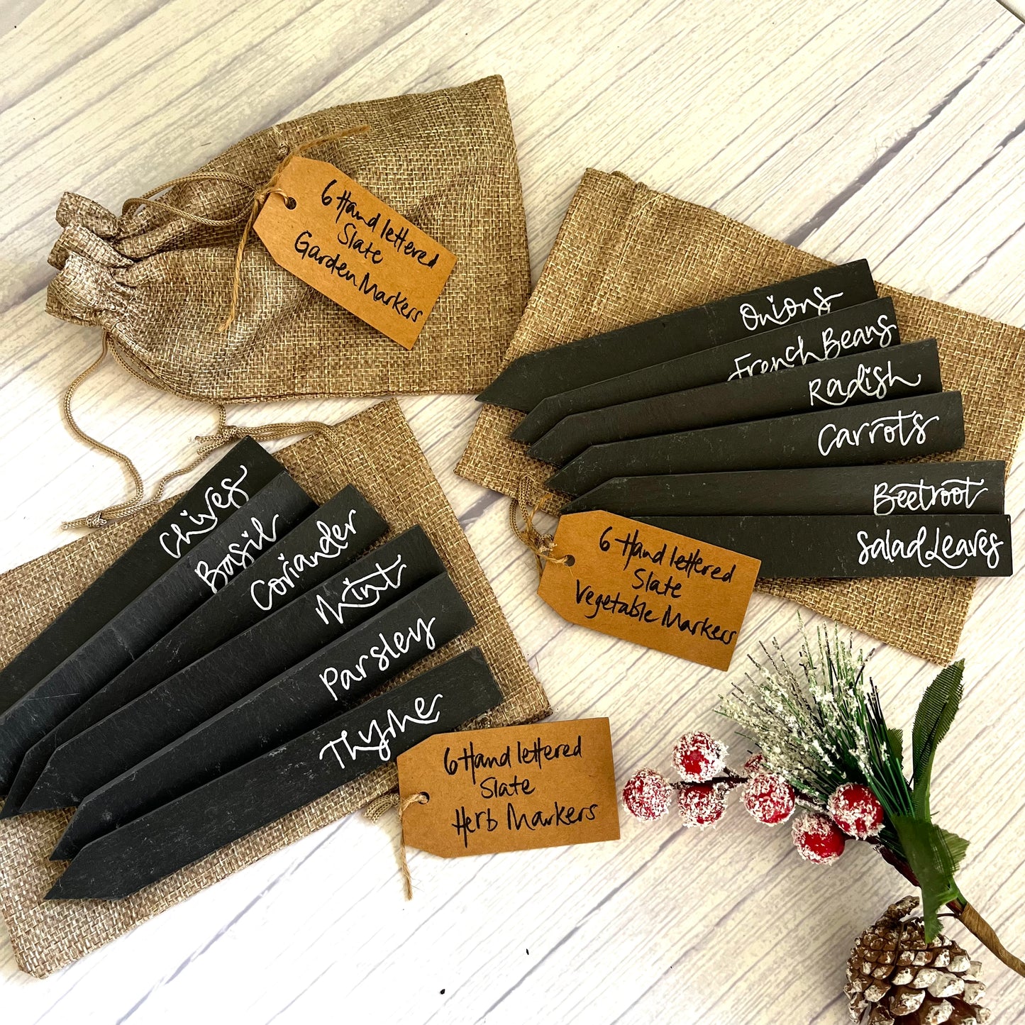 Hand-lettered slate garden markers - set of 6 by Coppertop Cards