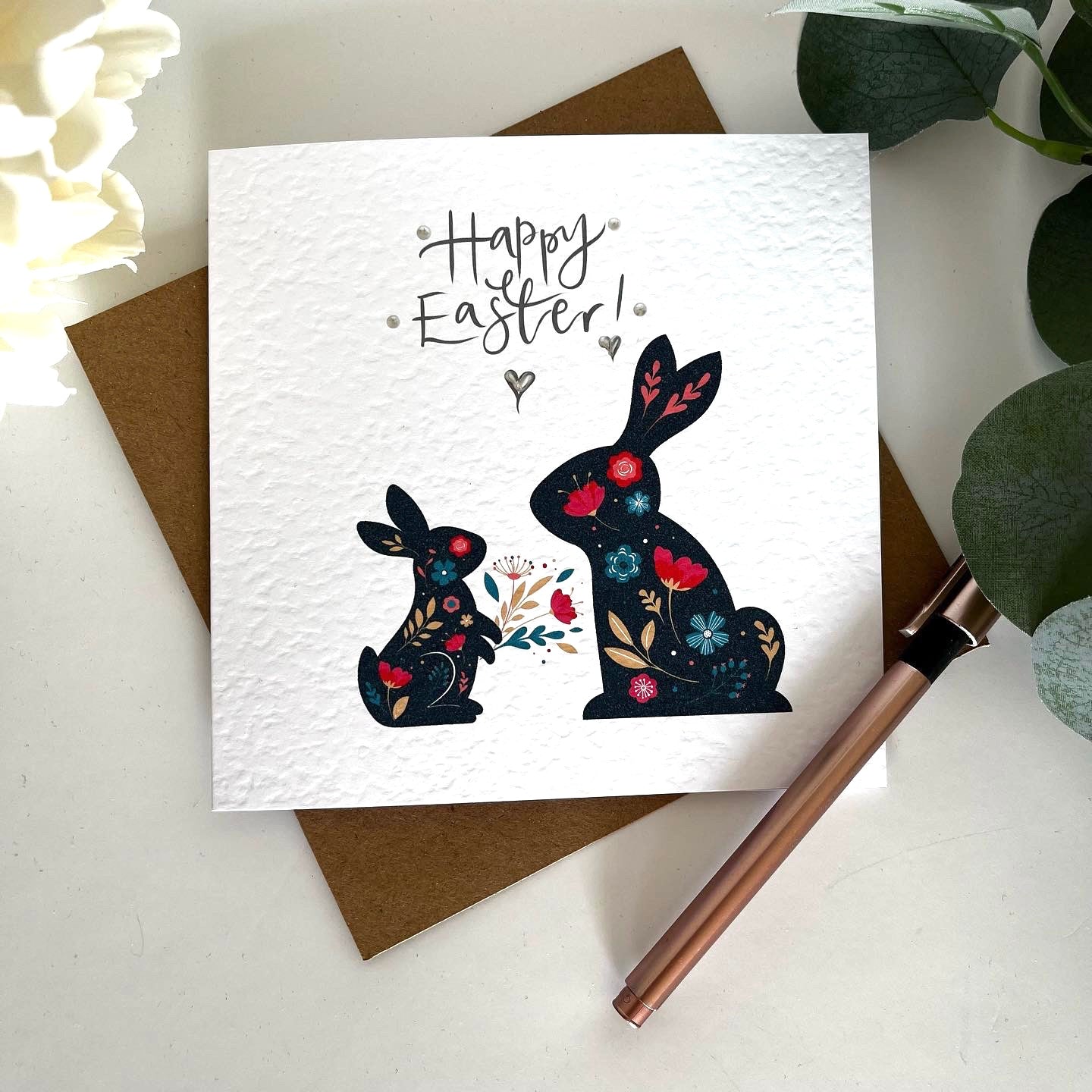 Floral Easter Bunnys card