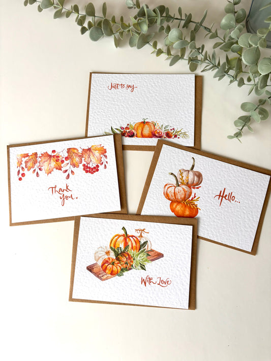 Set of 4 or 8 or Tin of 12 Autumn Postcards.