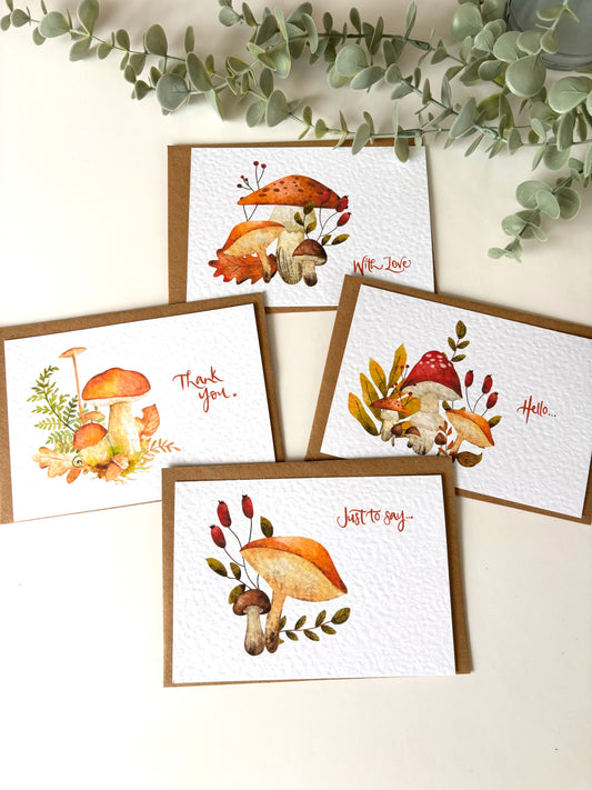 Set of 4 or 8 or Tin of 12 Fungi Postcards.