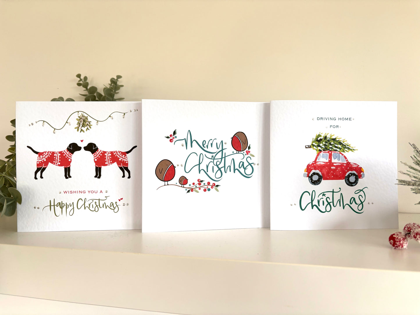 Mixed bright Christmas card set x 6