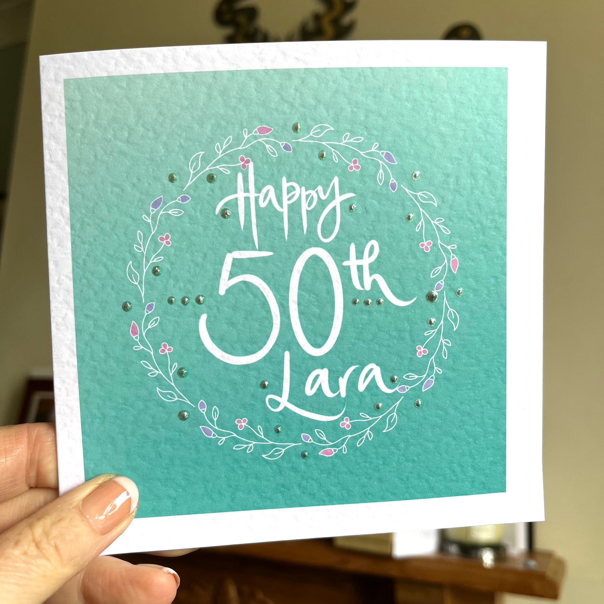 Floral Wreath 50th Birthday Card personalised