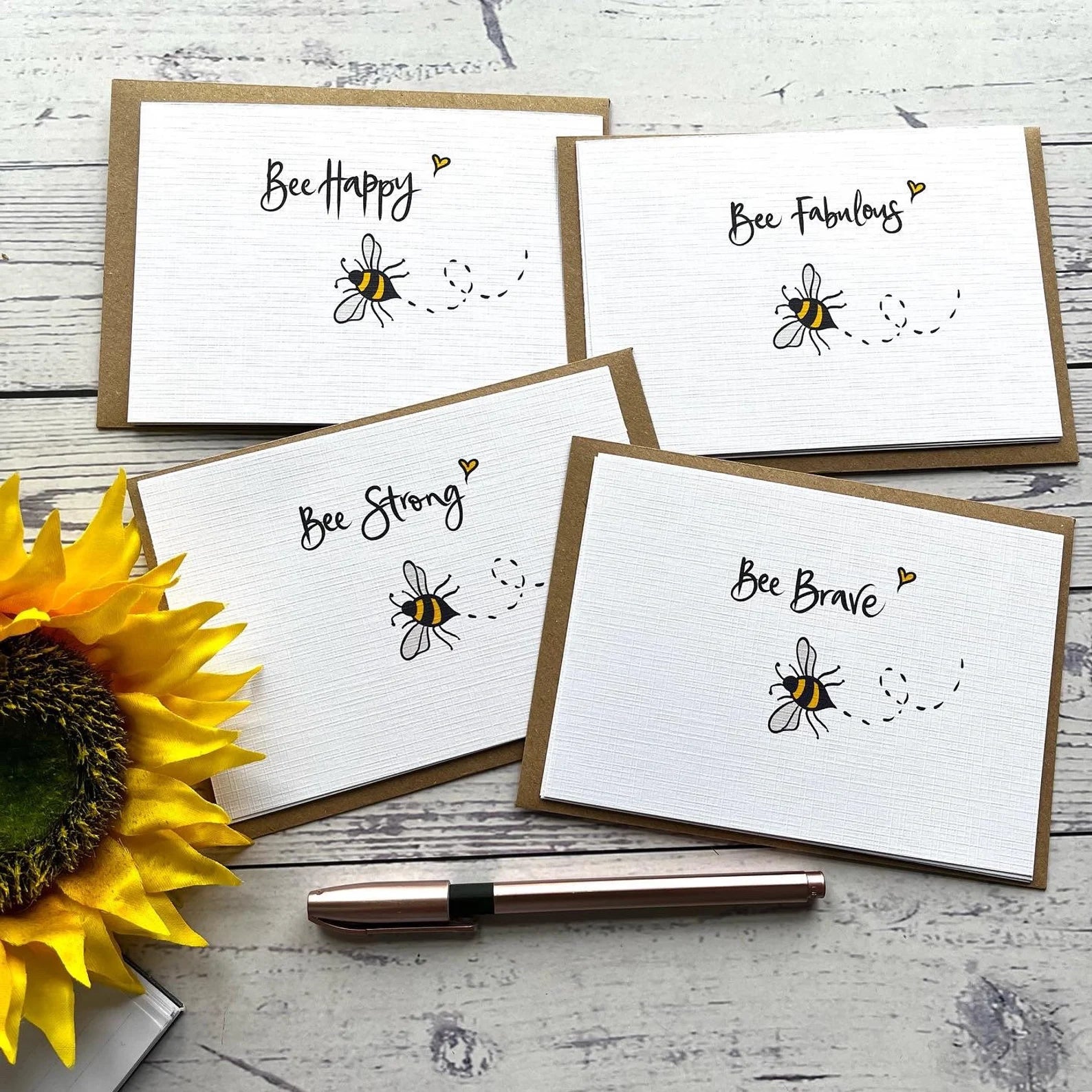 Set of 4 or 8 Bee Themed Postcards
