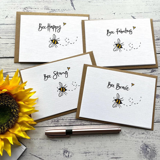 Set of 4 or 8 Bee Themed Postcards