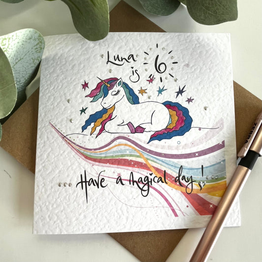 Personalised Unicorn Age Birthday Card