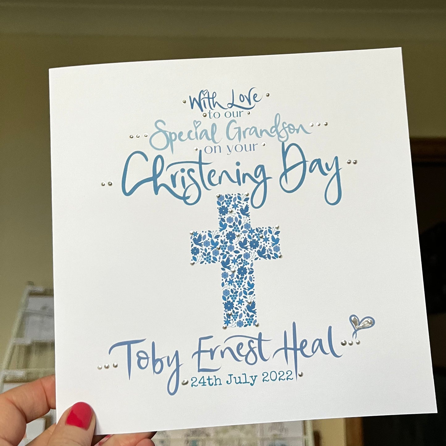With Love on your Christening Card Blue
