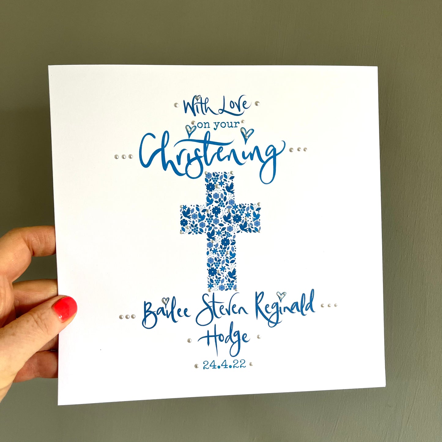 With Love on your Christening Card Blue Personalised