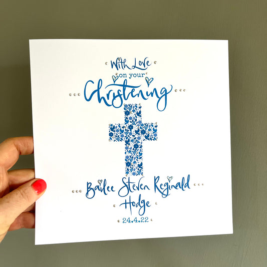 With Love on your Christening Card Blue Personalised