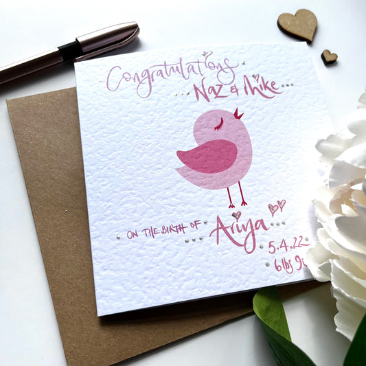 Personalised Congratulations Bird Baby Card
