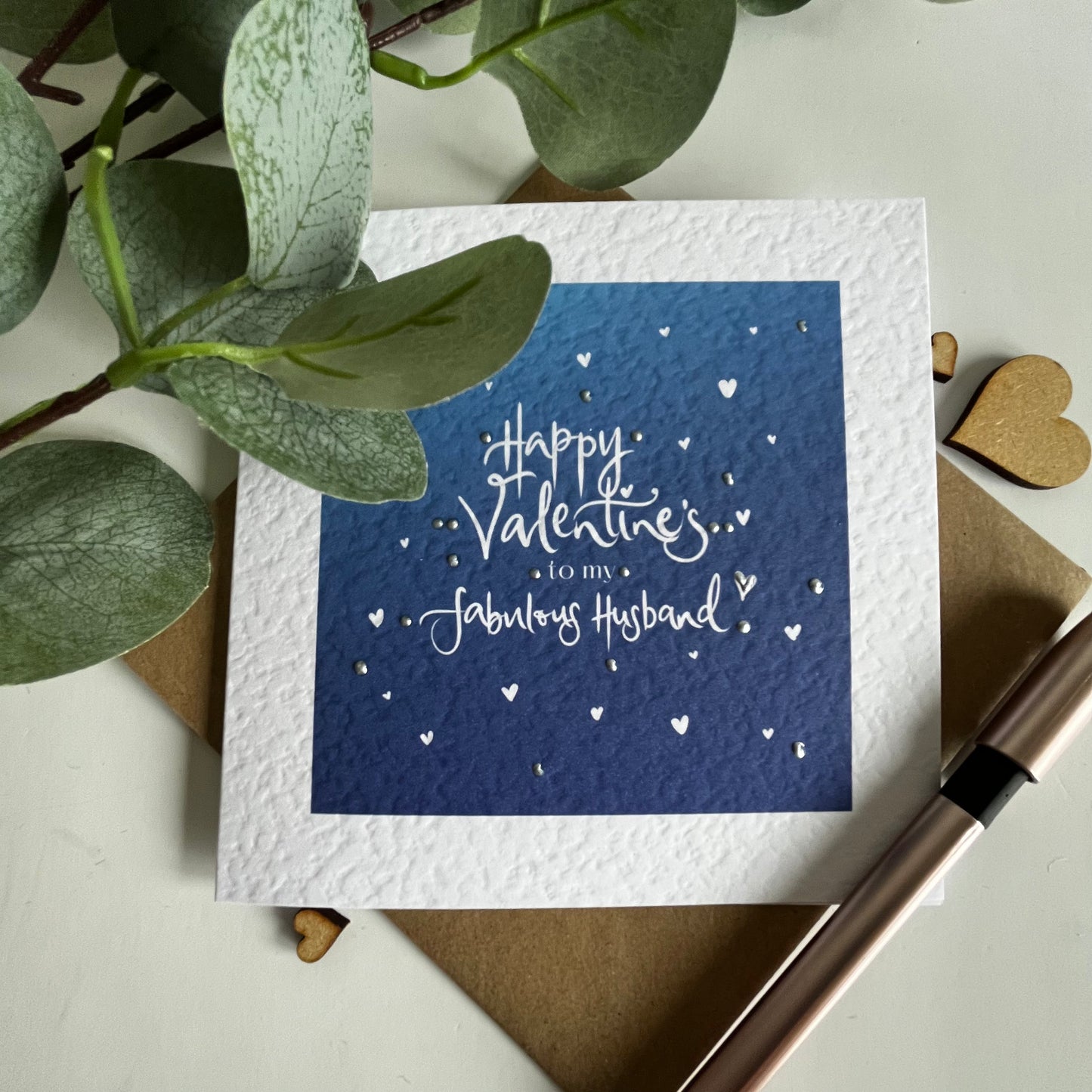 Blue personalised Valentines Card with hearts