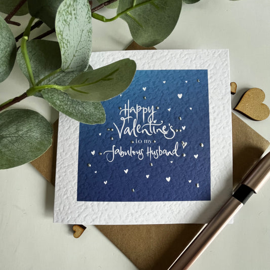 Blue personalised Valentines Card with hearts