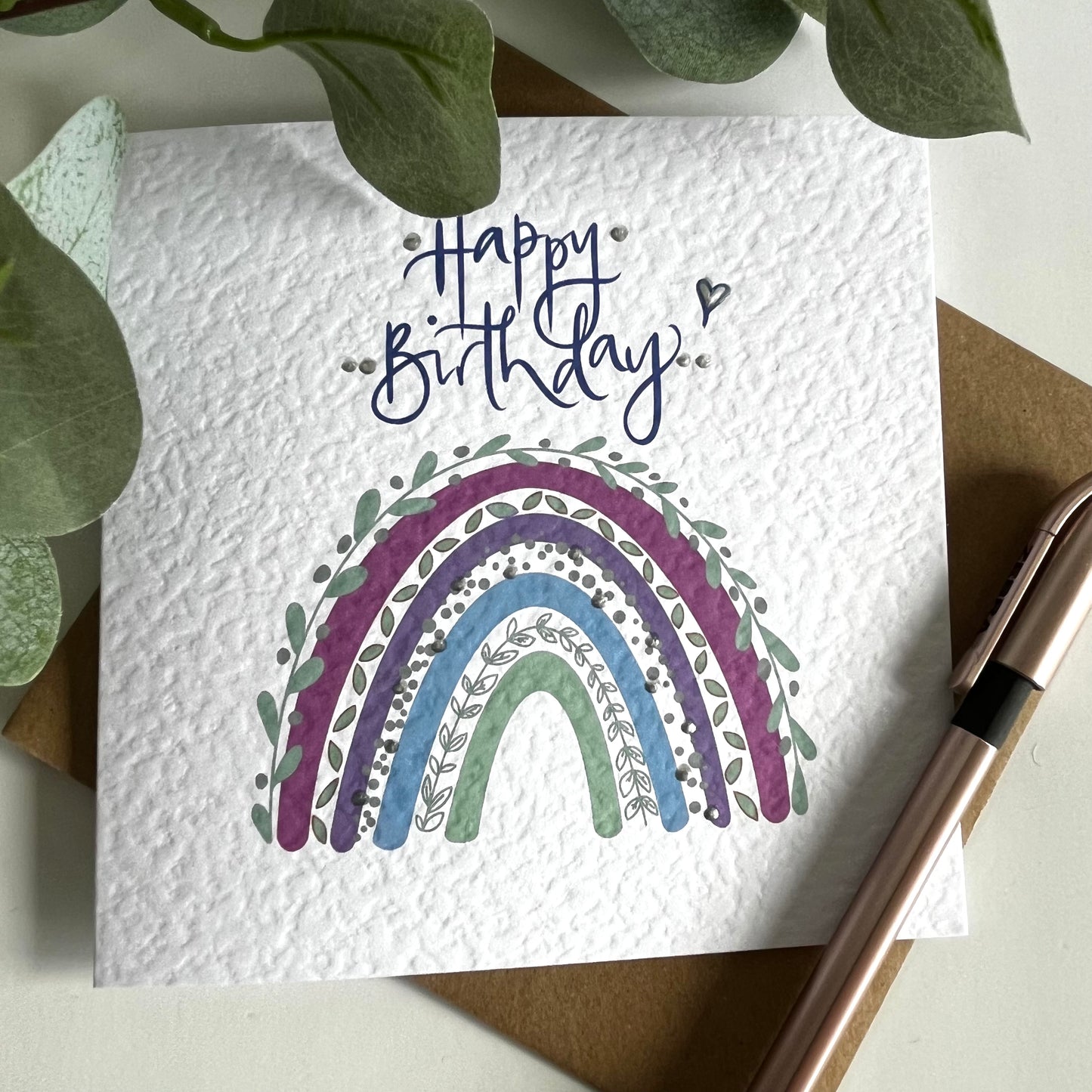 Happy Birthday with Foliage Rainbow Card