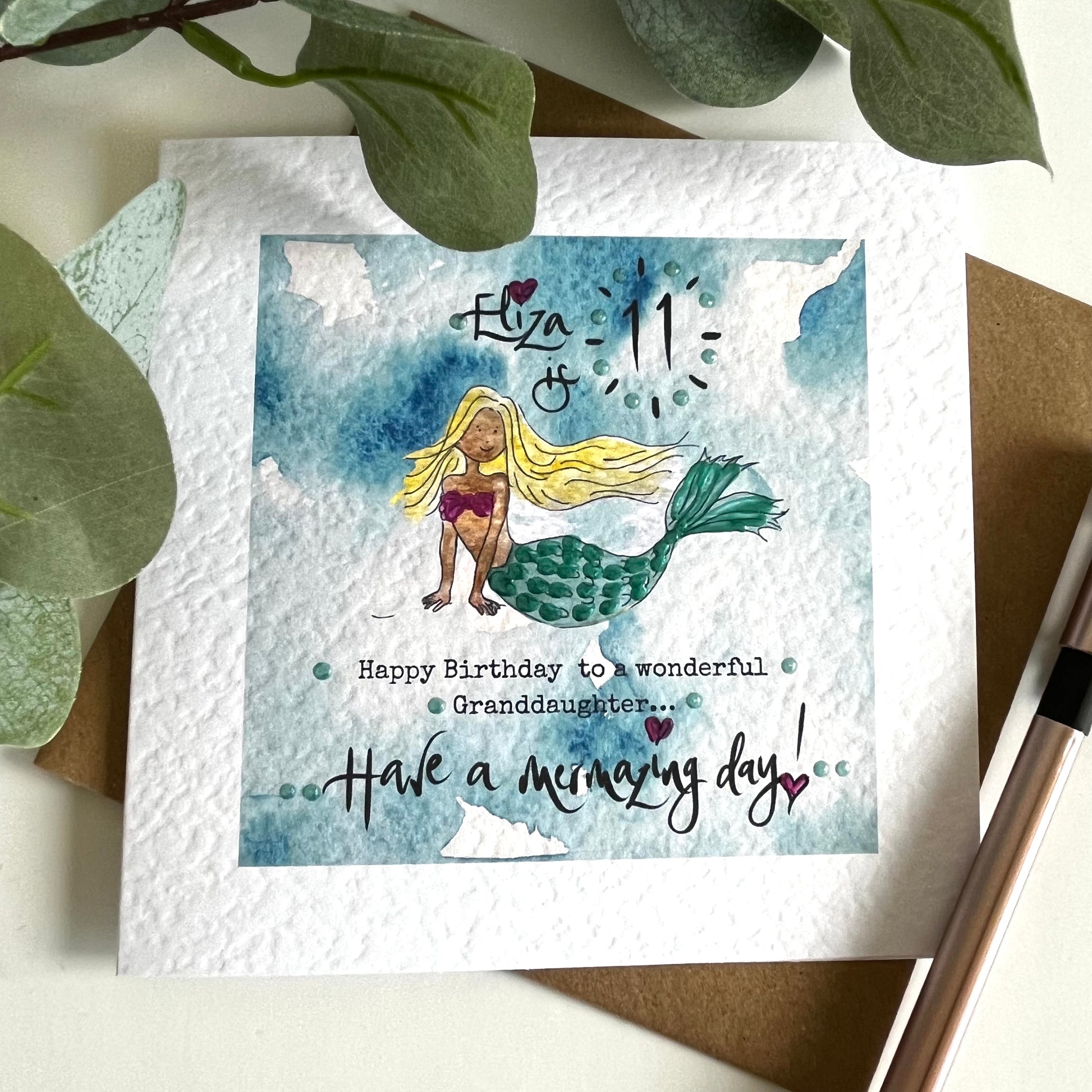 Mermaid Birthday Card Custom Text