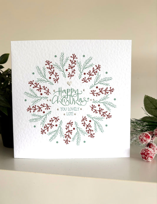 Pretty contemporary wreath ‘lovely lot’ Christmas Card Pack of 5