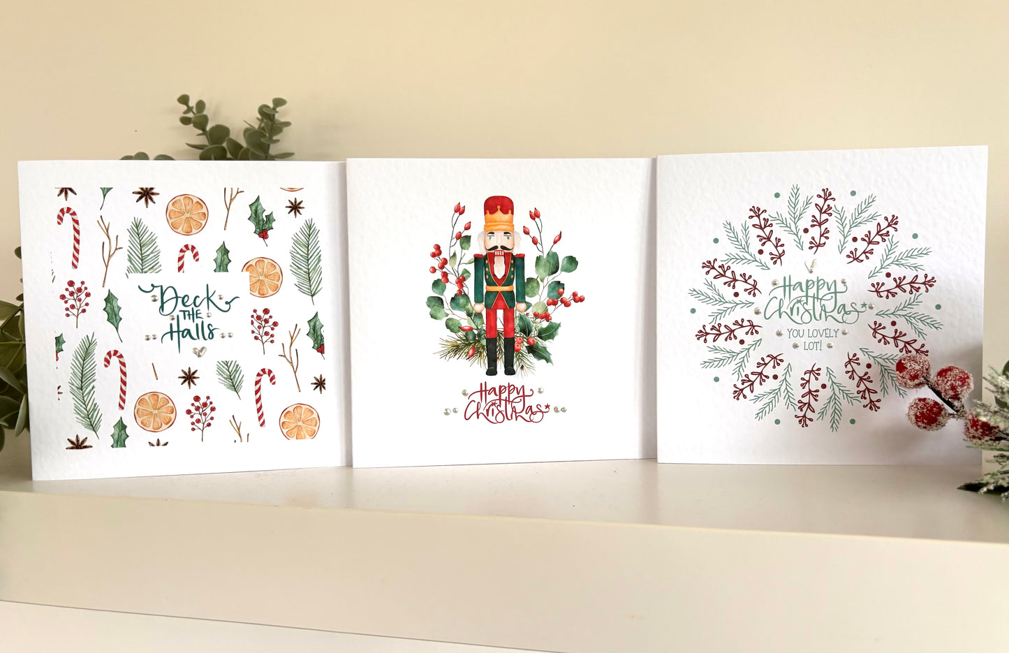 Mixed contemporary Christmas card set x 6