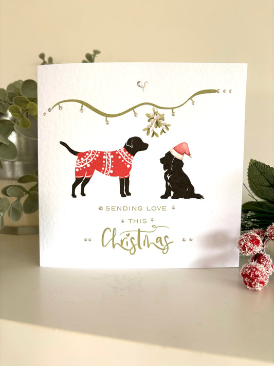 Labrador and Spaniel special friends Christmas card