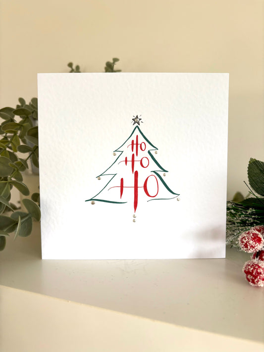 Ho Ho Ho Christmas Tree Charity Greeting Card Pack of 5