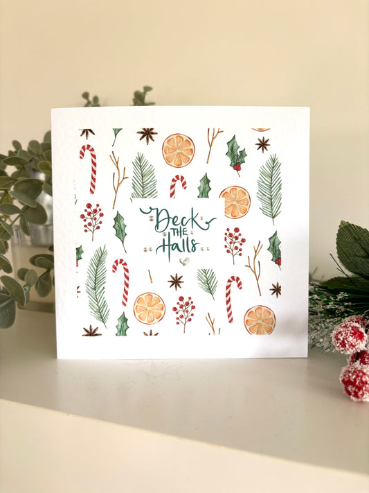 Festive Deck the Halls Christmas Card Pack of 5