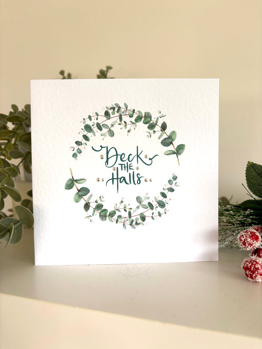 Eucalyptus wreath Deck the Halls Christmas Card Pack of 5