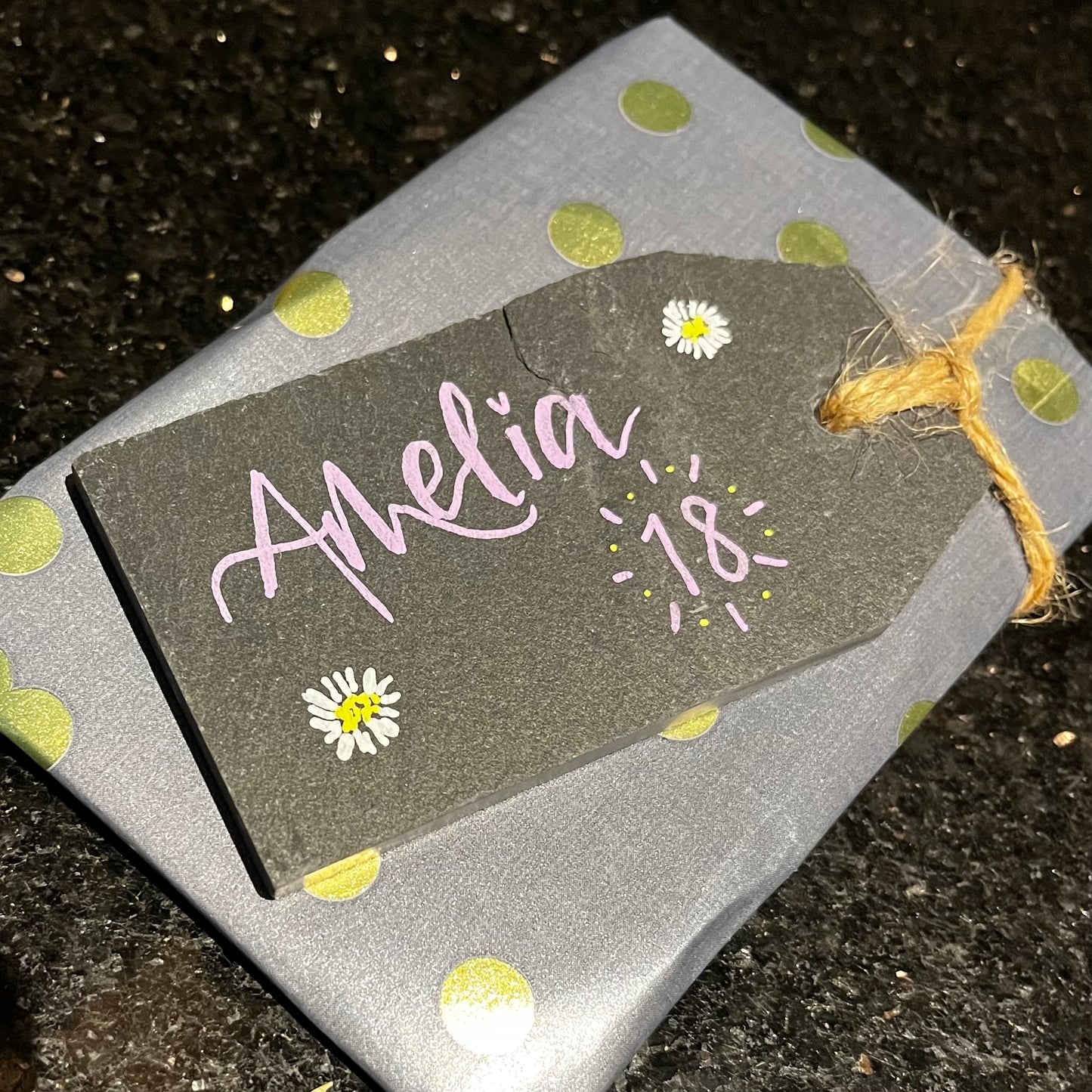 Hand-lettered slate gift tags by Coppertop Cards