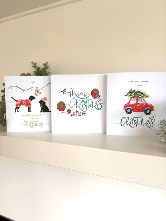 Mixed bright Christmas card set x 6