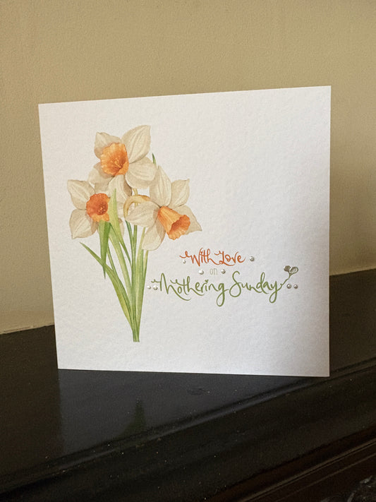 Pretty Watercolour Daffodil With Love on Mothering Sunday card