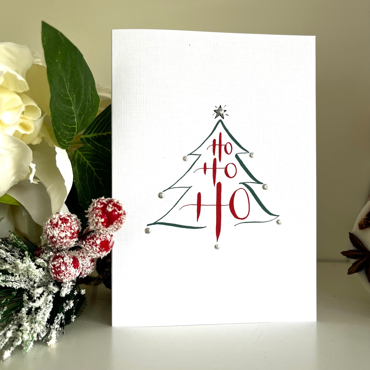 Ho Ho Ho Christmas Tree Charity Greeting Card Pack of 6