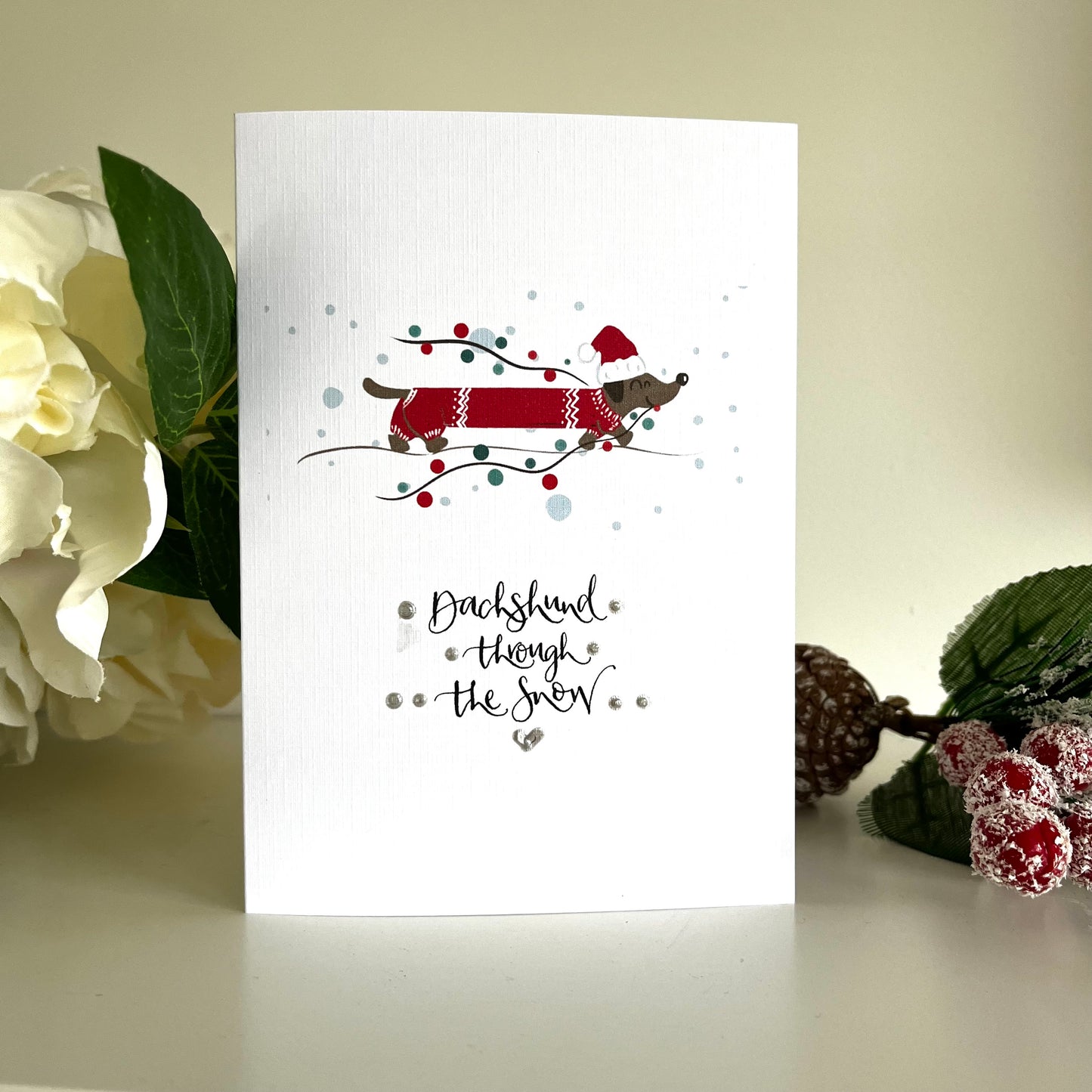 Dachshund Through The Snow Dog Pun Charity Christmas Card Pack of 6