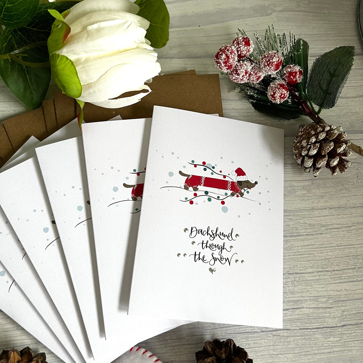 Dachshund Through The Snow Dog Pun Charity Christmas Card Pack of 6