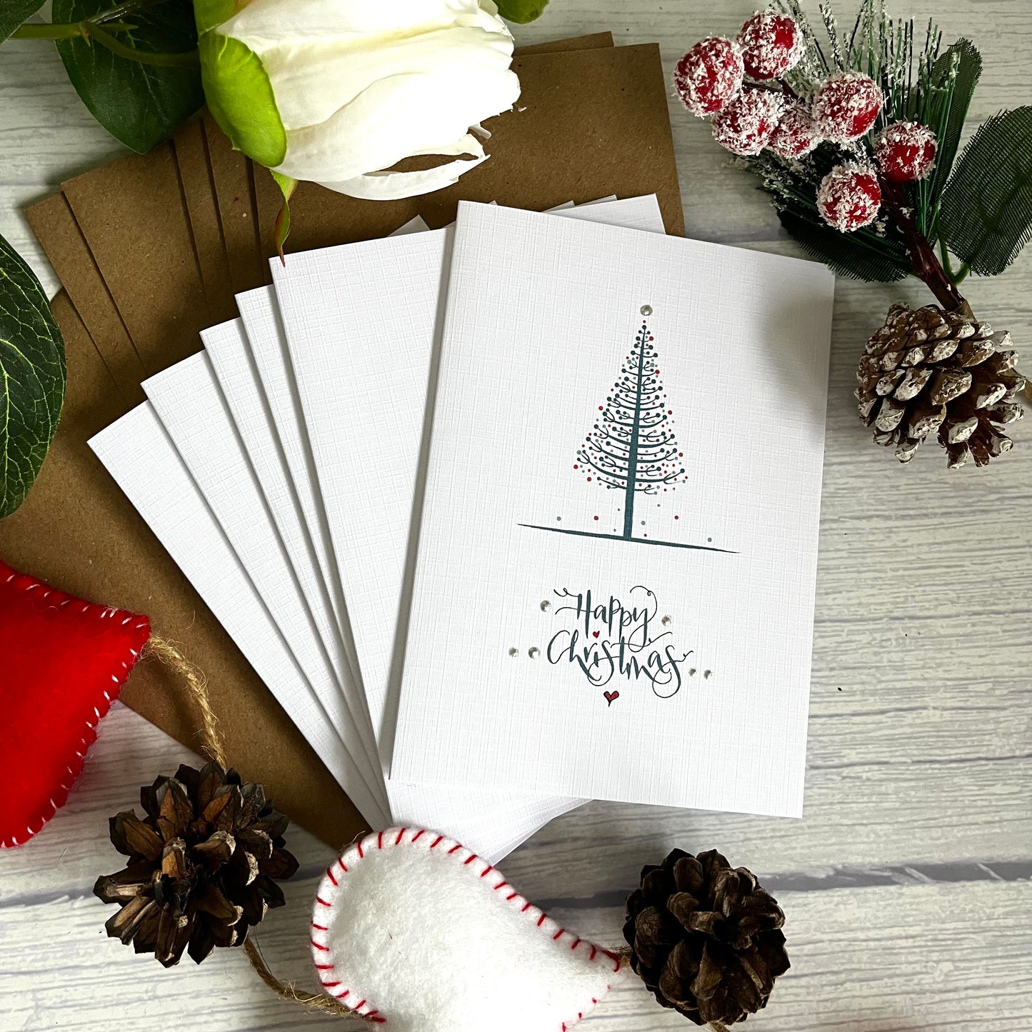 Simple Scandi Christmas Tree Happy Christmas Greetings Card Pack of 6