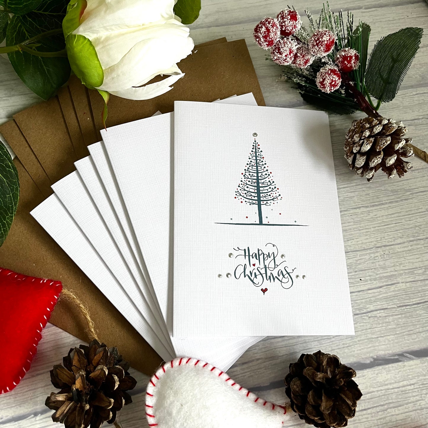 Simple Scandi Christmas Tree Happy Christmas Greetings Card Pack of 6