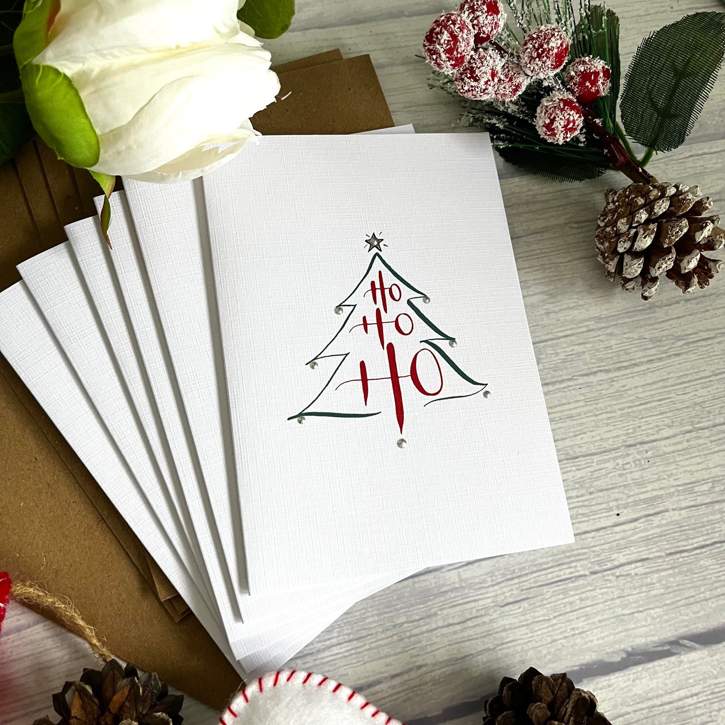 Ho Ho Ho Christmas Tree Charity Greeting Card Pack of 6