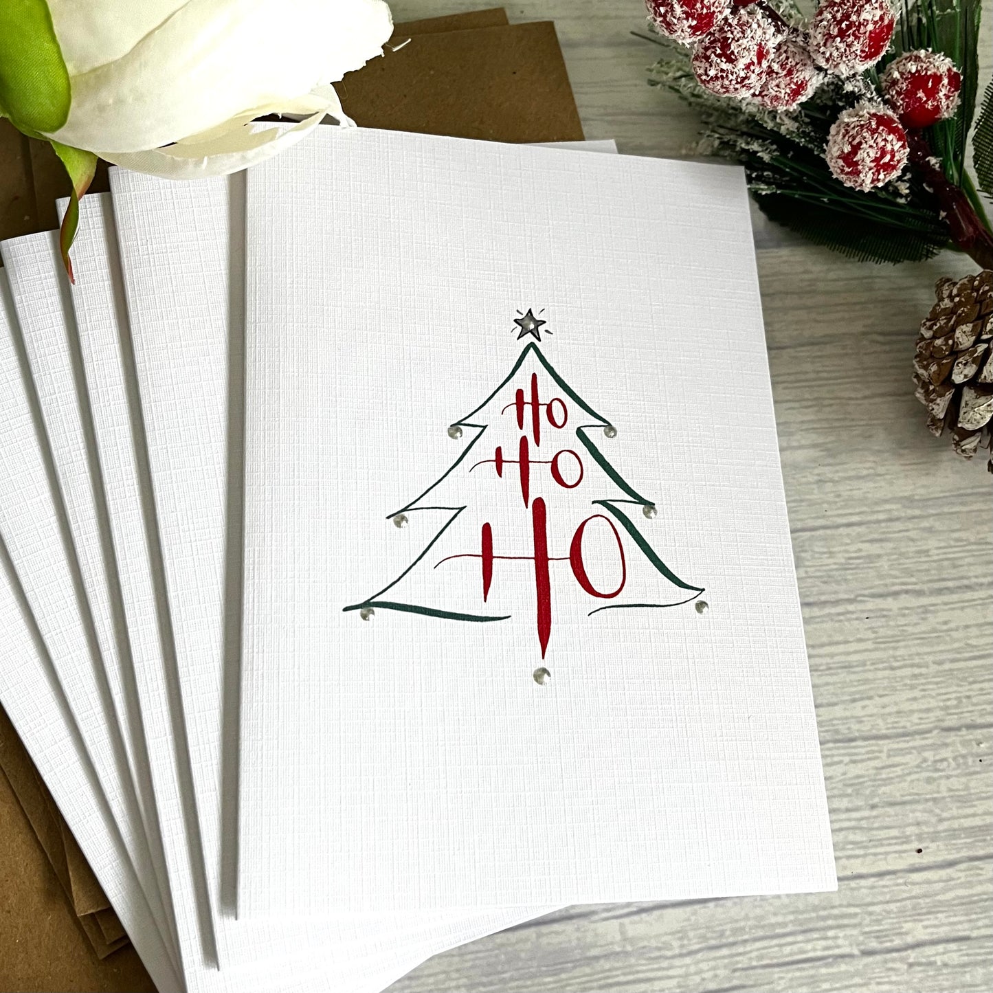 Ho Ho Ho Christmas Tree Charity Greeting Card Pack of 6