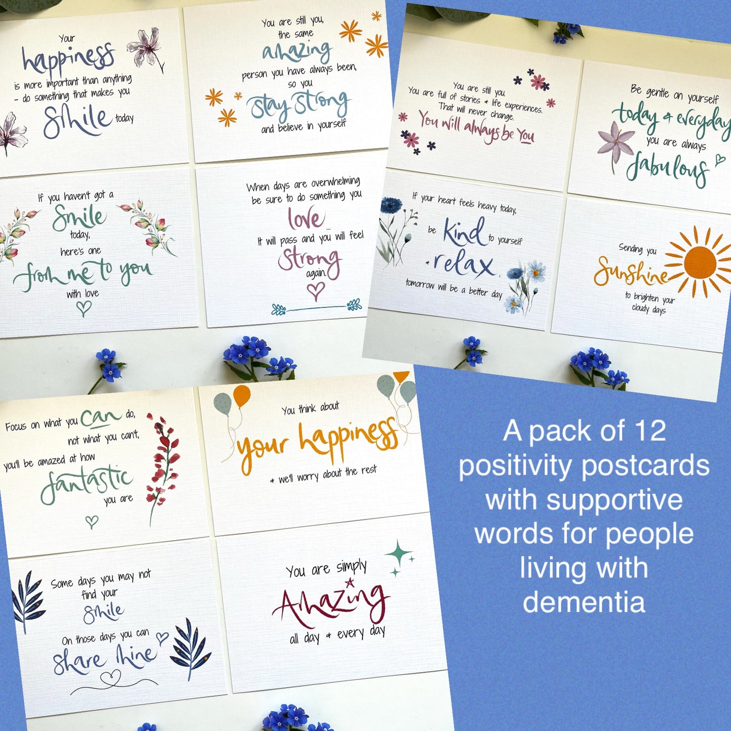 Dementia positivity cards, for those living with and caring for loved ones with Dementia