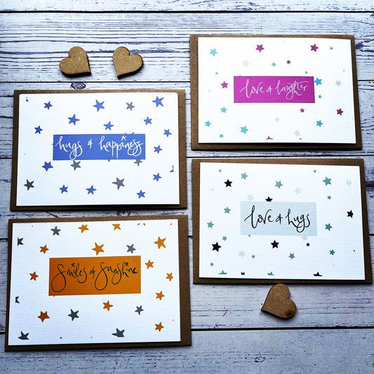 Set of A6 4 or 8 Star Print Postcards/Notecards