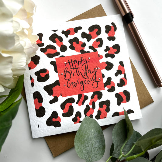 Red Leopard Print Birthday Card