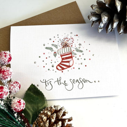 'Tis The Season' Christmas Greetings Card 1 stocking