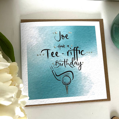 Custom Golfer Watercolour Birthday Card