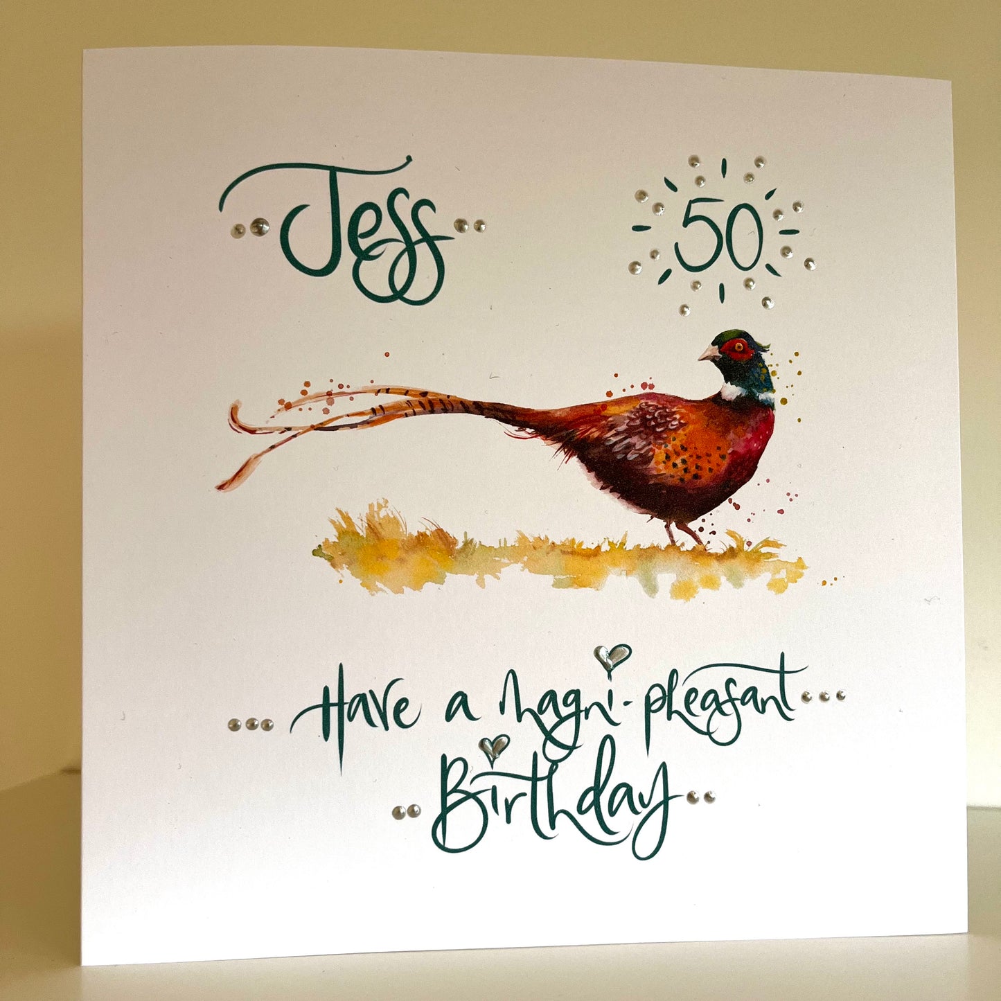 Personalised Name and Age Magni-Phesant Birthday Pun Card