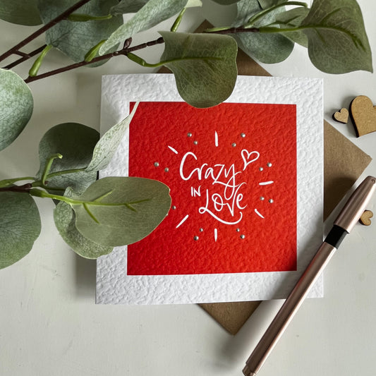 Crazy in Love Valentines Card red background