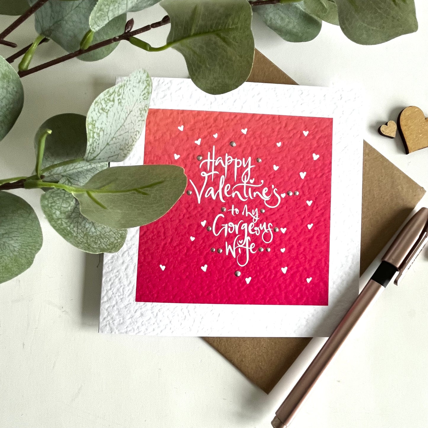 Coral Gorgeous Wife Valentines Card