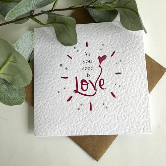 Personalised All You Need Is Love Valentines Card