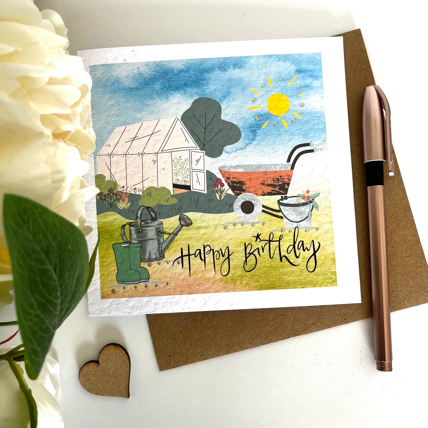 Gardening Scene Happy Birthday Card