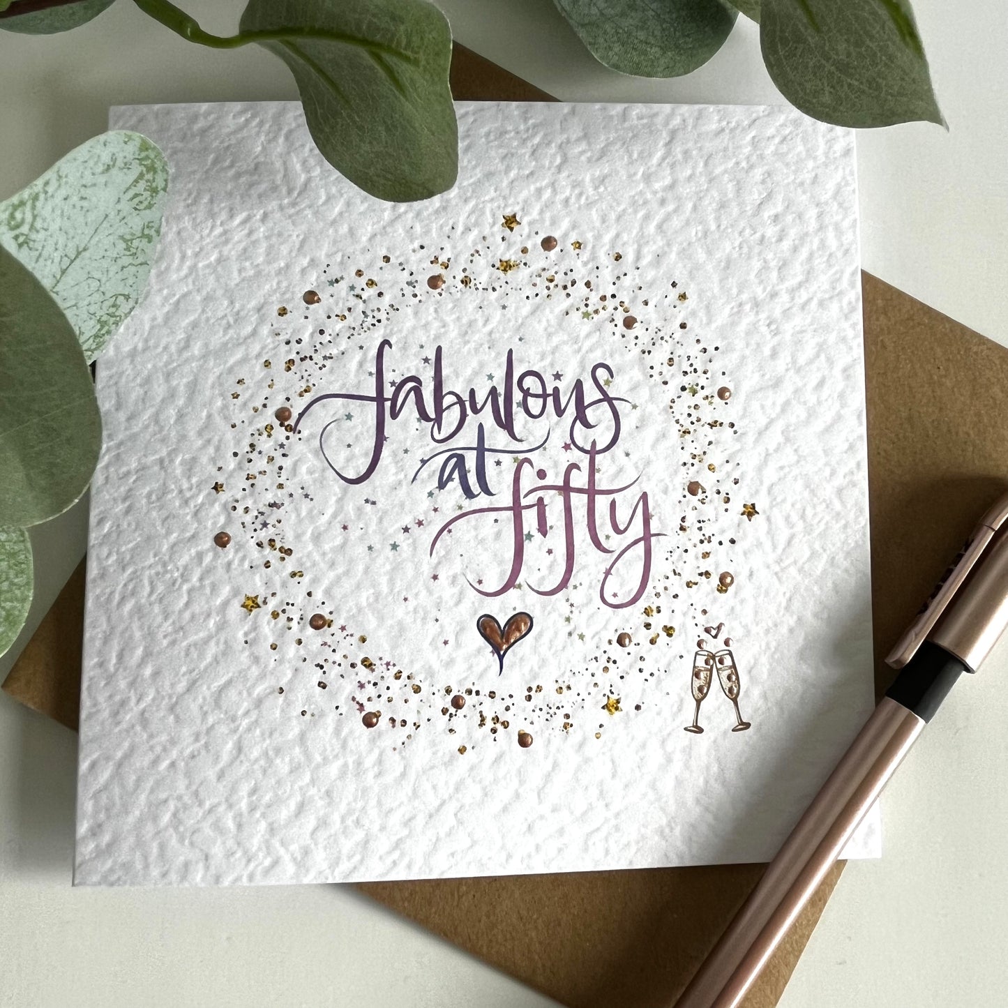 Fabulous at Fifty Birthday Card Hand Lettered