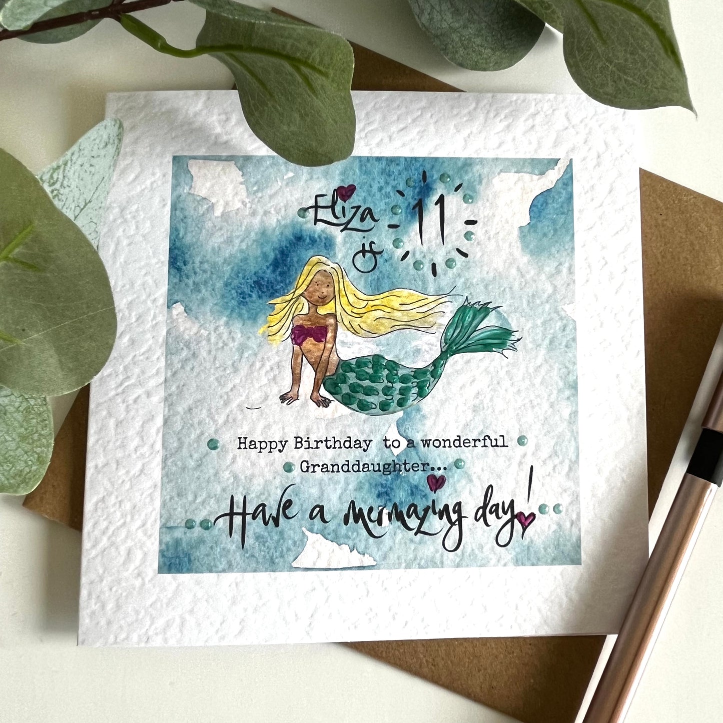 Mermaid Birthday Card Custom Text 